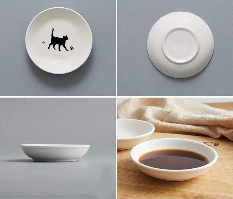 MISS TUTU 4pcs Ceramic Cat Dinner Plates Seasoning Dishes Appetizer Plates Dipping Bowl - Image 4